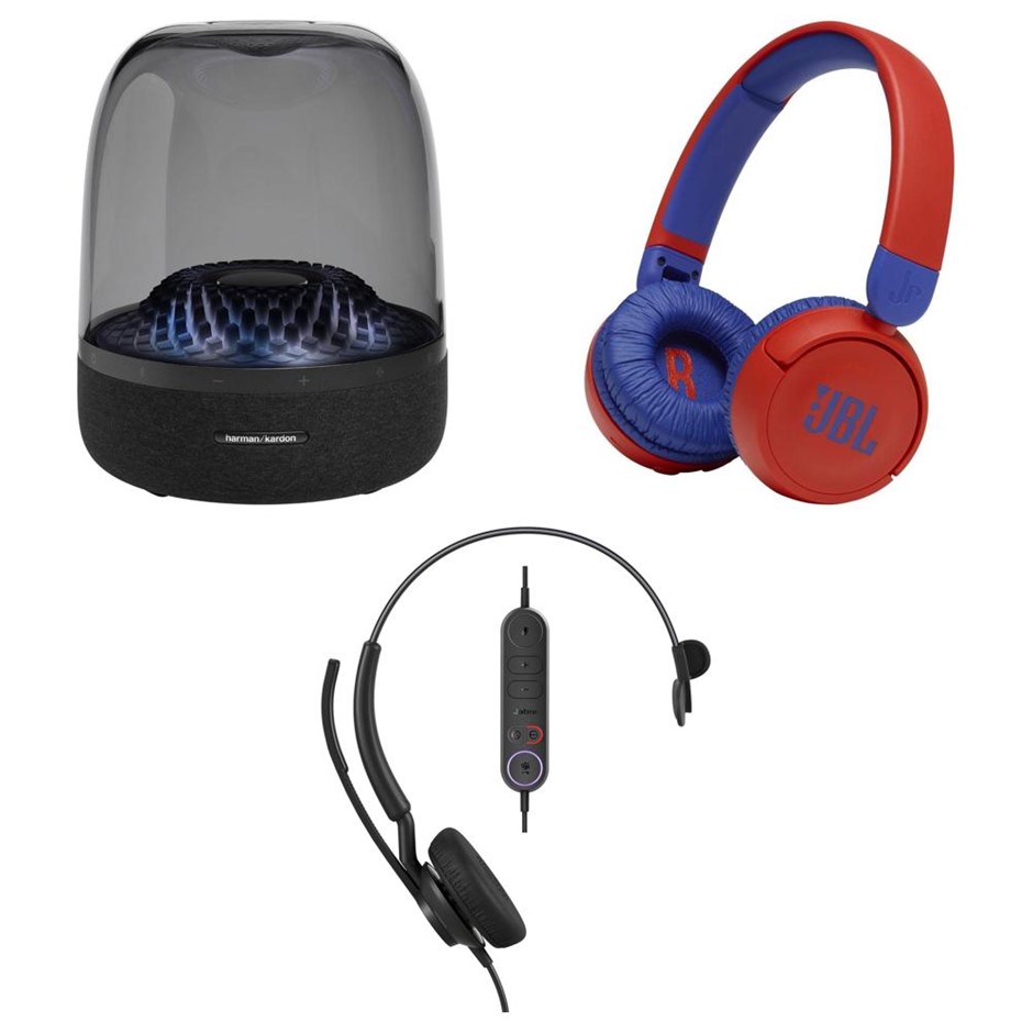 3 x Assorted Audio Output Devices. 1 x HARMAN KARDON Aura Studio 4. 1 x JBL