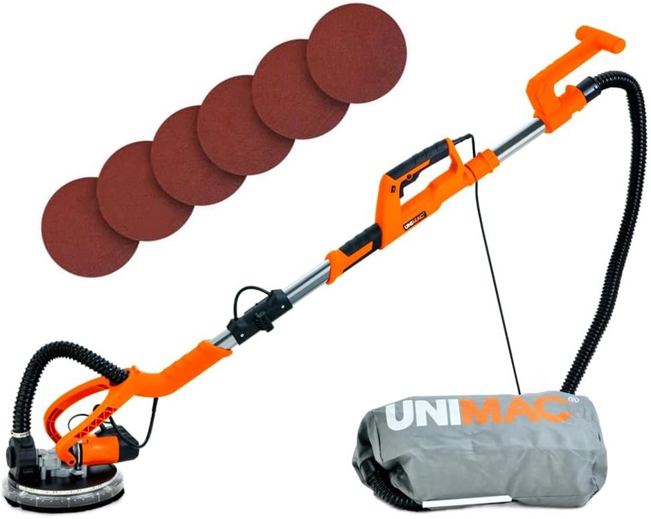 UNIMAC 225mm 750W Telescopic Long Reach Dry Wall Sander Kit, Foldable, Vacu