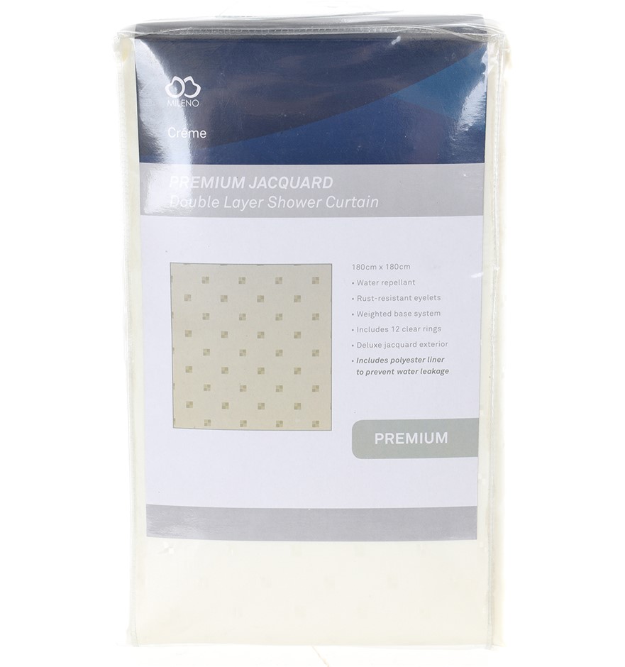 MILENO Polyester Jacquard Double Layer Shower Curtain 180cm x 180cm, Creme