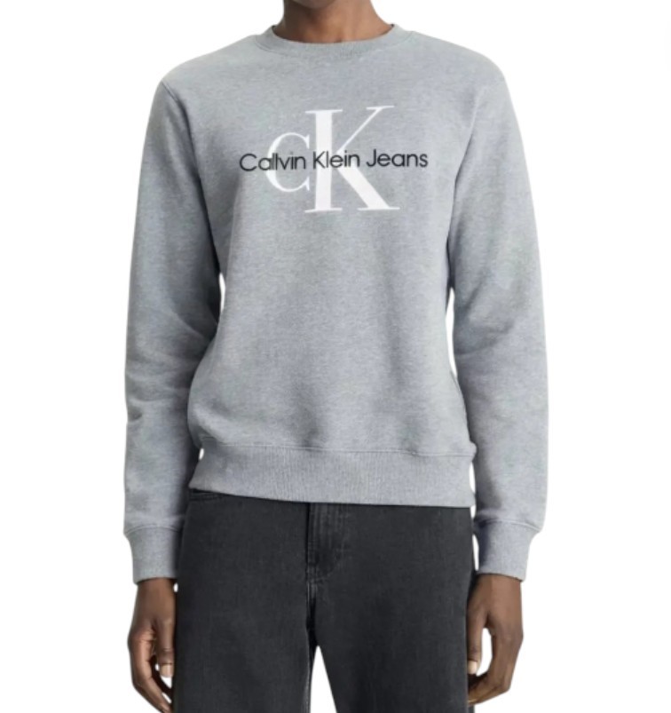 CALVIN KLEIN Mono Logo Crew Sweatshirt, Size XL, Cotton, Heroic Grey Heathe