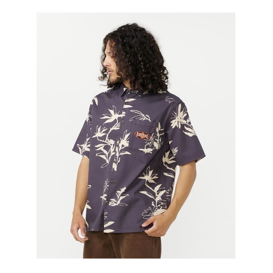 RIP CURL Men's Heritage Diamond Short Sleeve Shirt, Size L, Black. RRP: $90