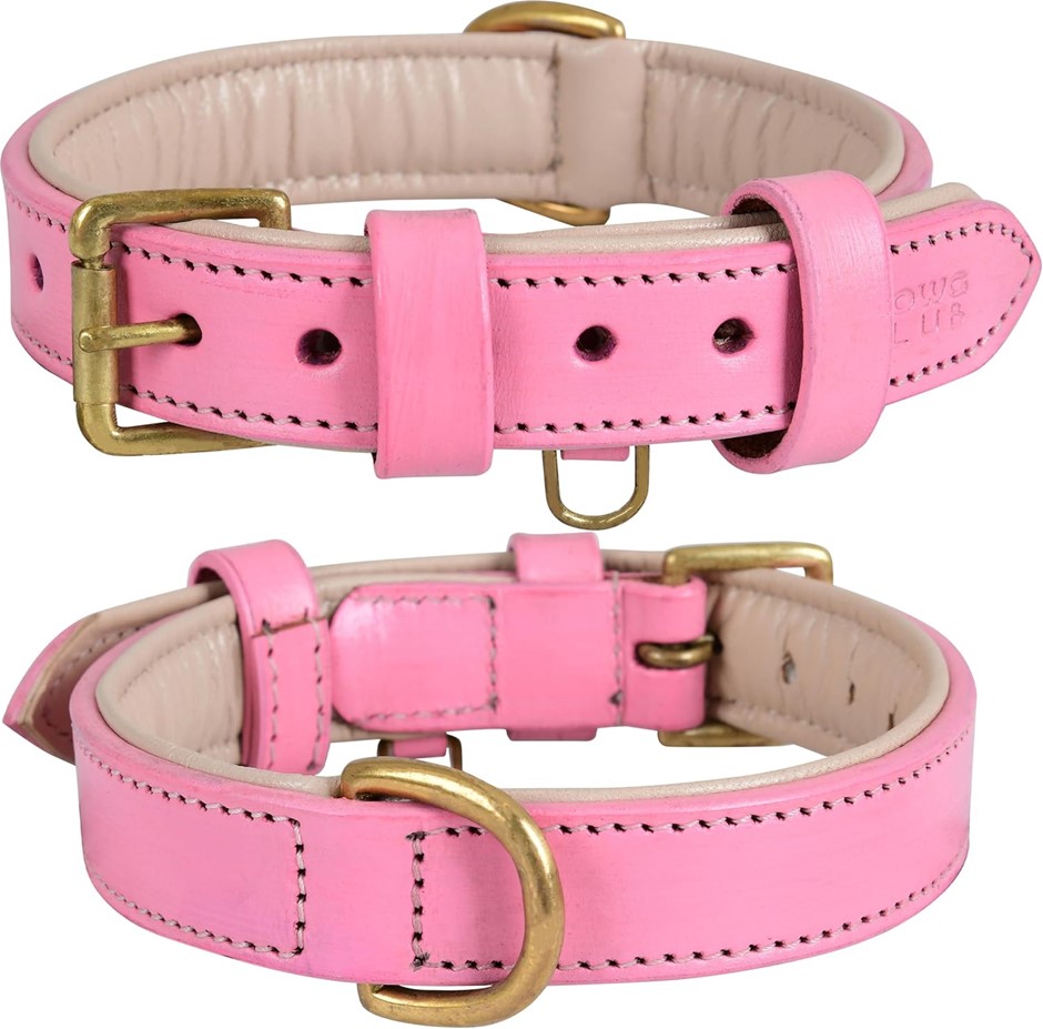 1pcs Genuine Leather Dog Collar | Pink | Full Grain, Heavy Duty, Strong, Co