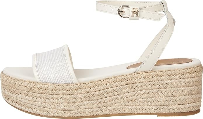 TOMMY HILFIGER Women's Leather Woven Flatform Sandals, Sugarcane, EU39, (FW