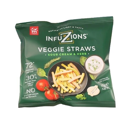 77 x Assorted Single Serve Snack Packs, Incl: 33 x INFUZIONS Veggie Straws,