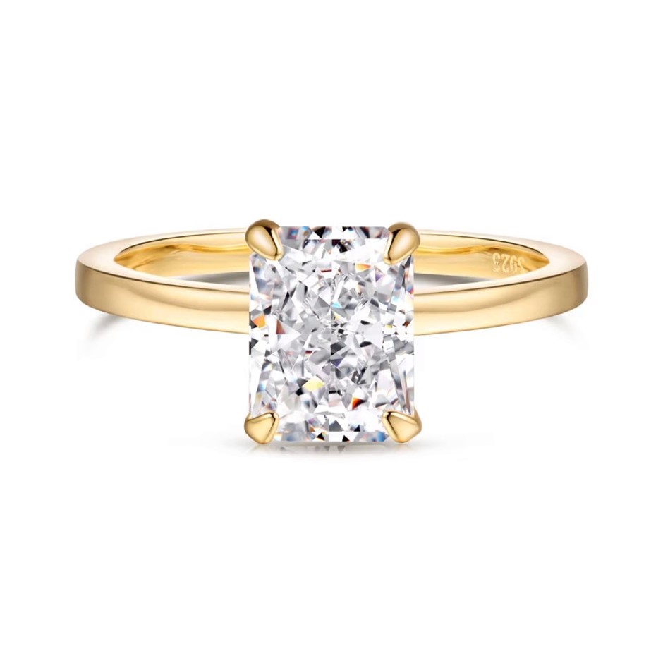 2ct Rectangle Cut Simulated Diamond 18K Gold Filled 925 Silver Ring -Size 8