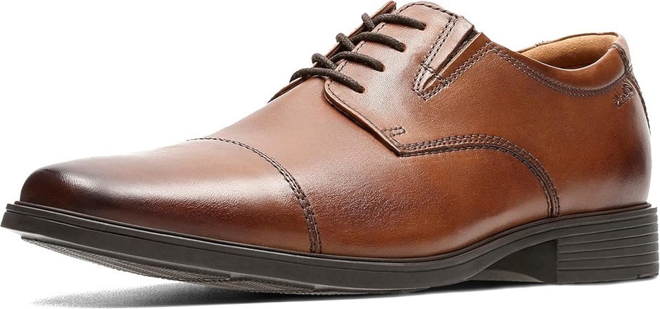 CLARKS Men's Tilden Cap Dress Shoes, Size US 12M, Dark Tan Leather (261), 3