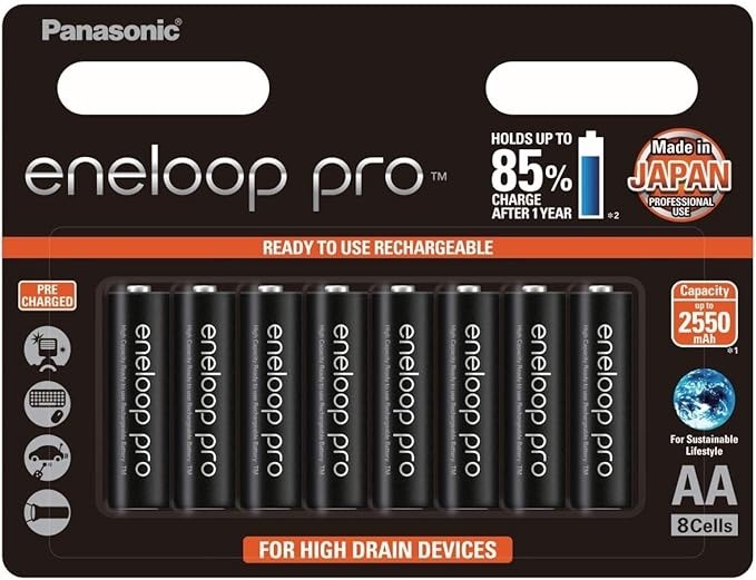 Panasonic Eneloop Pro AA Pre-Charged Rechargeable Batteries, 8-Pack (BK-3HC