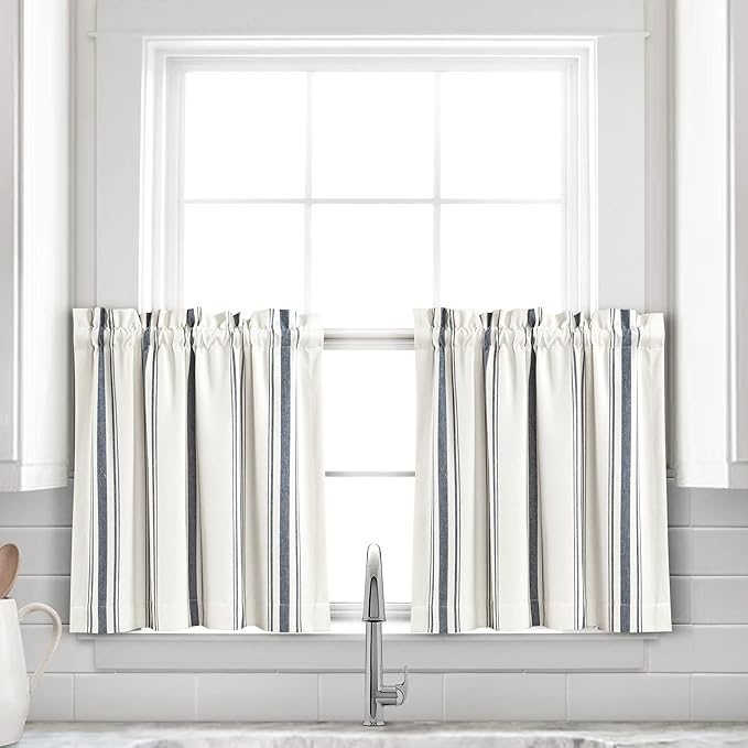 Lush Decor Farmhouse Stripe Yarn Dyed Recycled Cotton Window Curtain Kitche