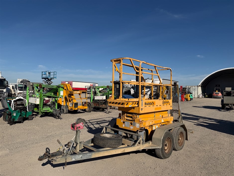 <p>2015 Haulotte Group Optimum8.1 Scissor Lift on plant trailer package</p>