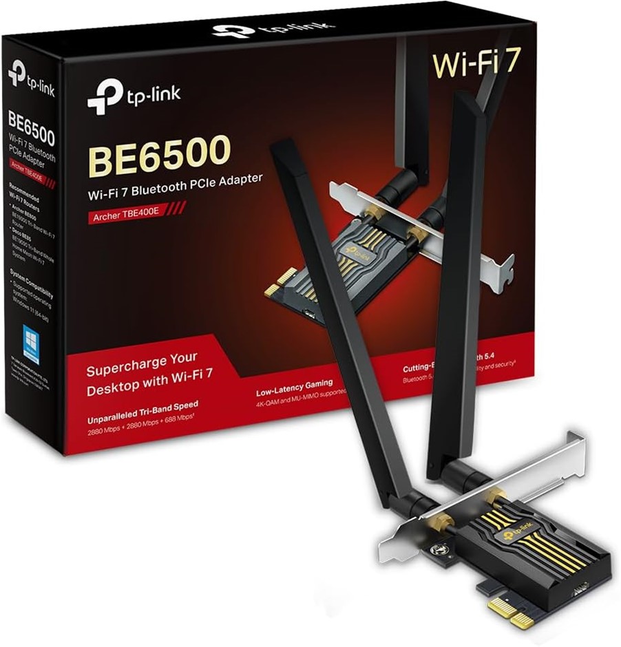 TP-Link BE6500 Tri-Band Wi-Fi 7 PCIe Adapter, up to 6.5Gbps, Bluetooth 5.4,