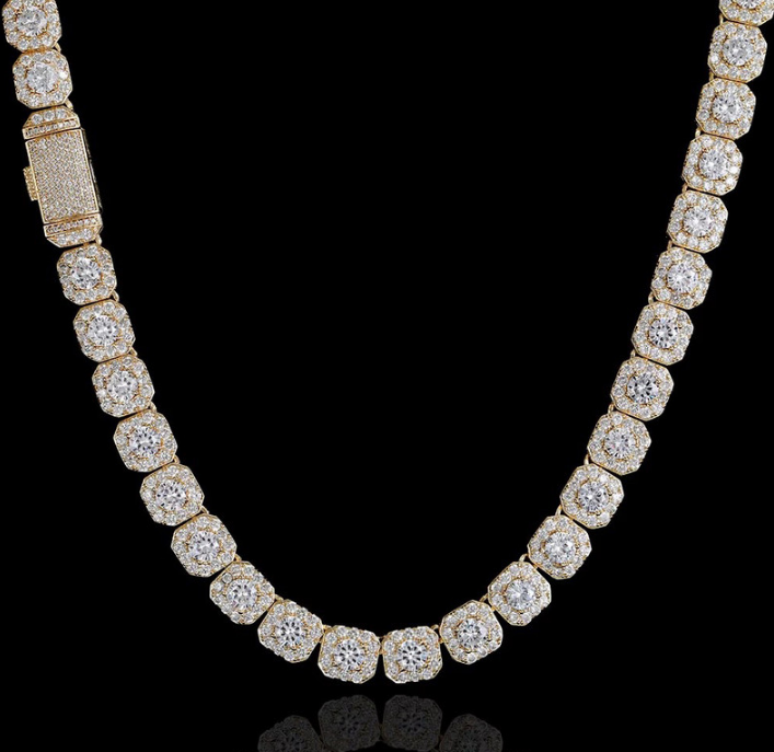 18K Gold - Filled Clustered Necklace Simulated Diamonds, 12MM Wide - 55.8cm