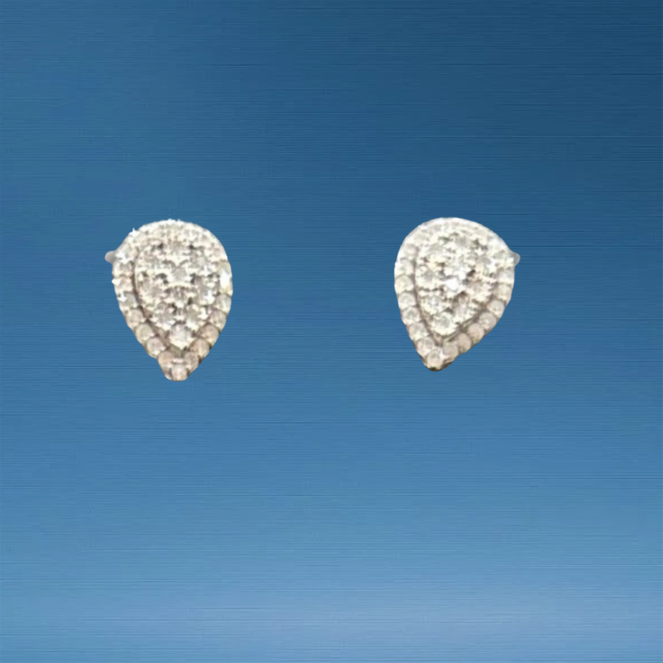 TEAR DROP NECKLACE & EARRING COMBO SILVER NATURAL DIAMOND