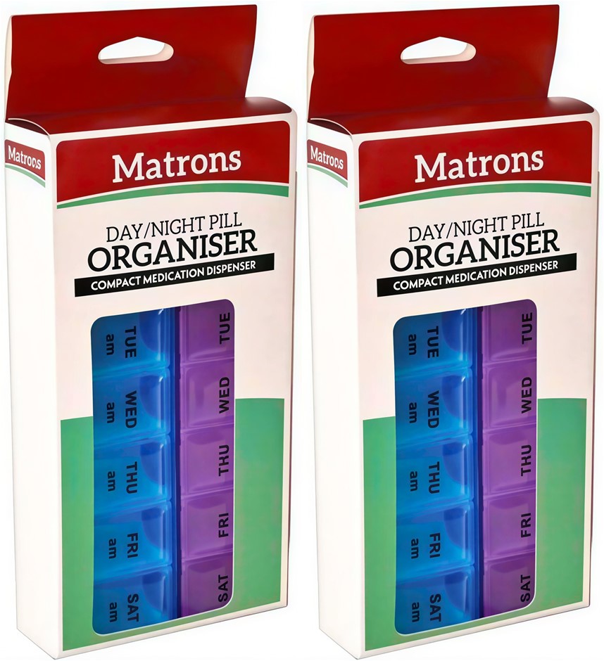 2 x MATRONS 7 Day AM/PM Pill Box with Clip Lids