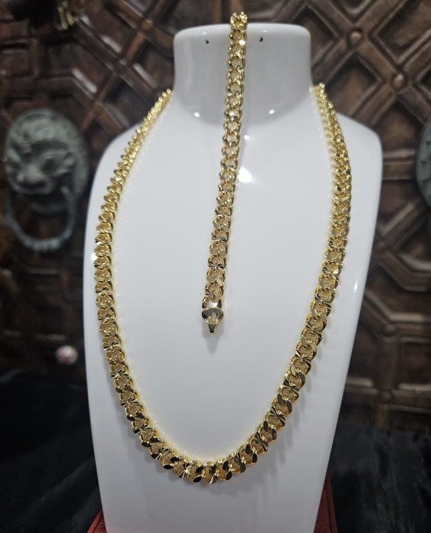 22KGold Filled/Italy Stamped Set Yellow Chain & Bracelet -48CM-6MM- Gift