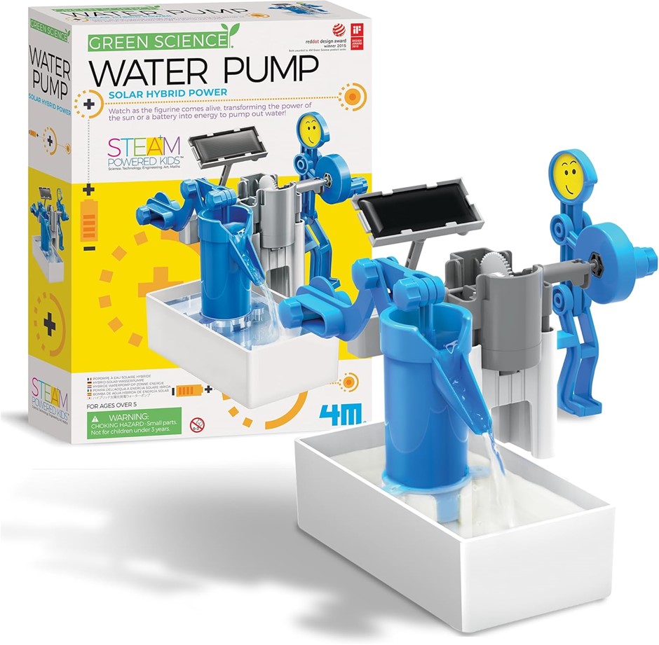 4M Green Science Water Pump, Solar Powered Hybrid Toy, Fun for All Ages, Le