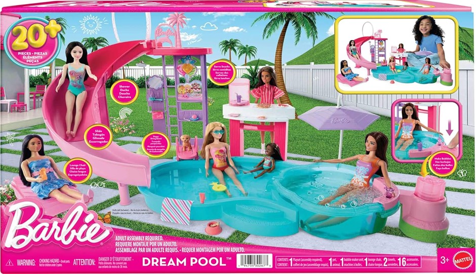 BARBIE Dream Pool Playset with 6 Play Areas, Including Slide & Bubbling Hot