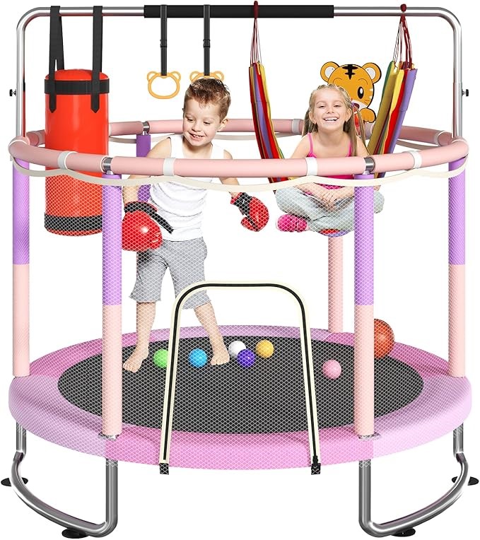 RYUUSEI Trampoline for Kids with Enclosure with Adjustable Gymnastics Bar I