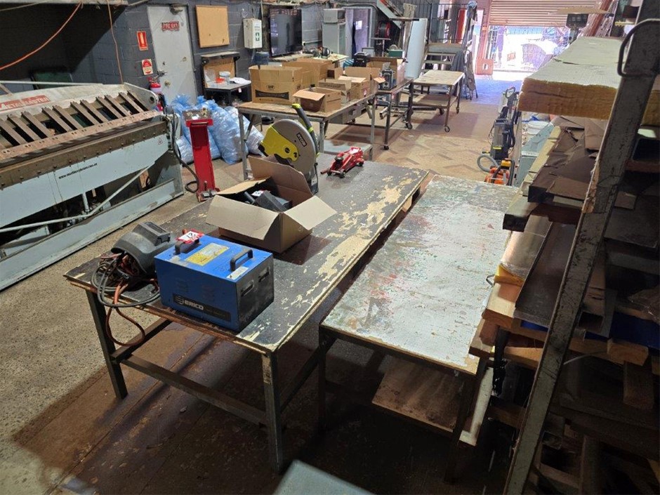 5 x Timber Top Metal Framed Work Benches/Tables