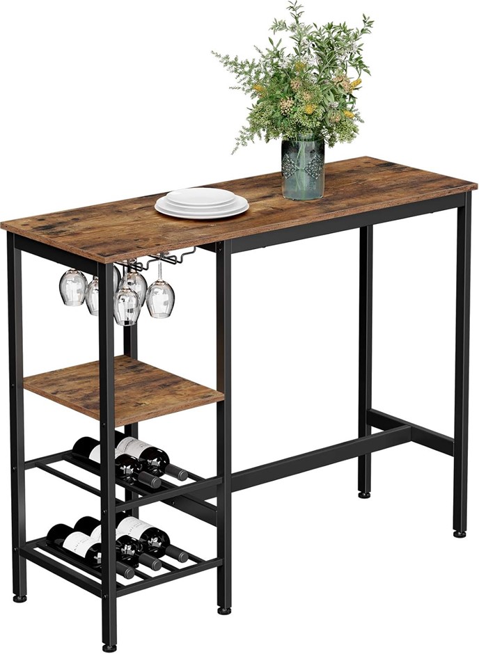 VASAGLE High Table, Bar Table, with Wine Glass Holder and Bottle Rack, for