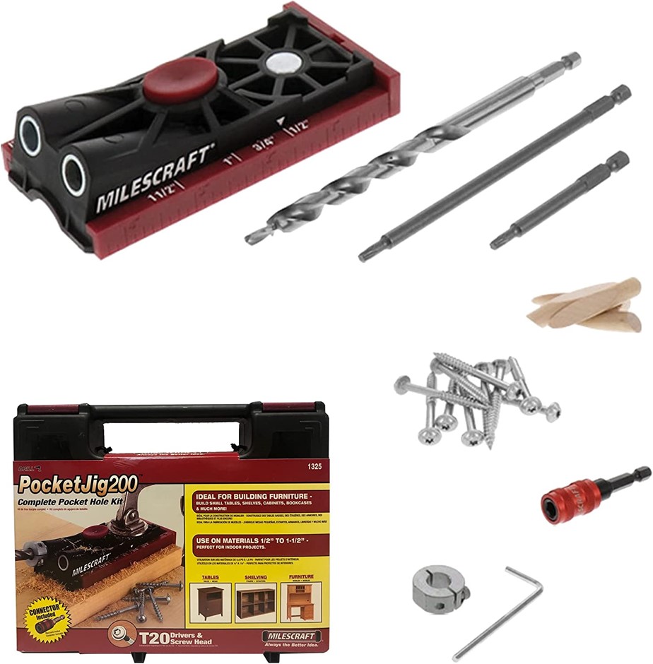 MILESCRAFT Complete Double/Twin Pocket Hole Jig Kit System. Easy to use, po