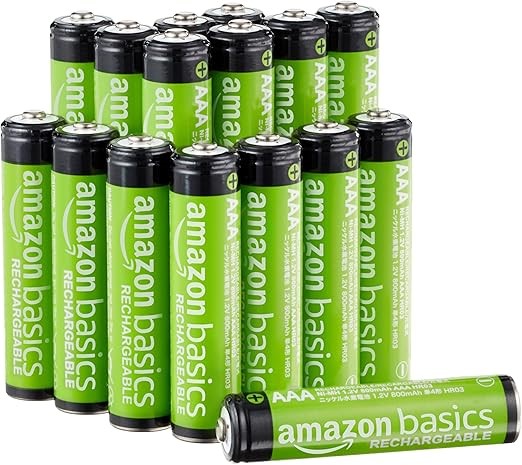 Amazon Basics 16-Pack Rechargeable AAA NiMH Performance Batteries, 800 mAh,