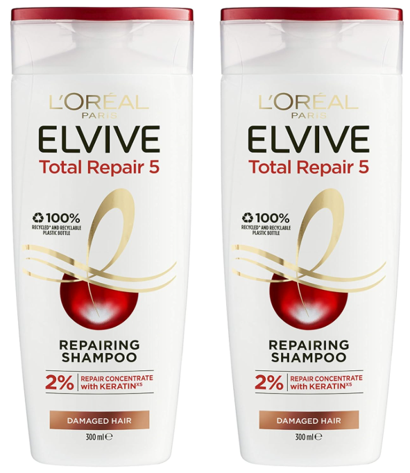 2x L'Oreal Paris Total Repair 5 Shampoo 300ml.