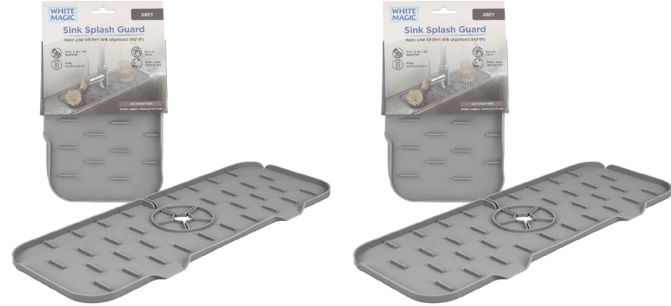 2x White Magic Sink Splash Guard Grey – 37 x 14 cm, Fits Around Taps, Keeps