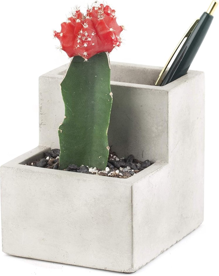 KIKKERLAND Concrete Desktop Planter, Small (PL02-S), Grey.