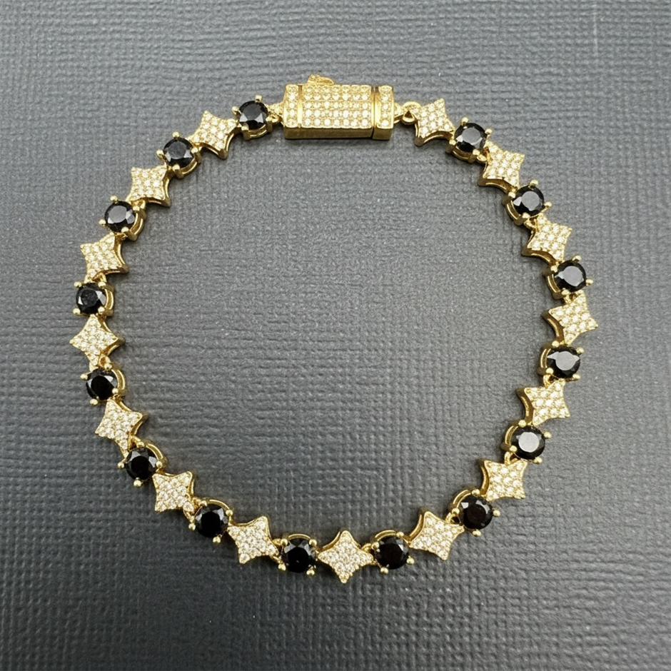 18K Gold-Filled 6mm Tennis Star Bracelet with Simulated Diamonds - 22.8cm