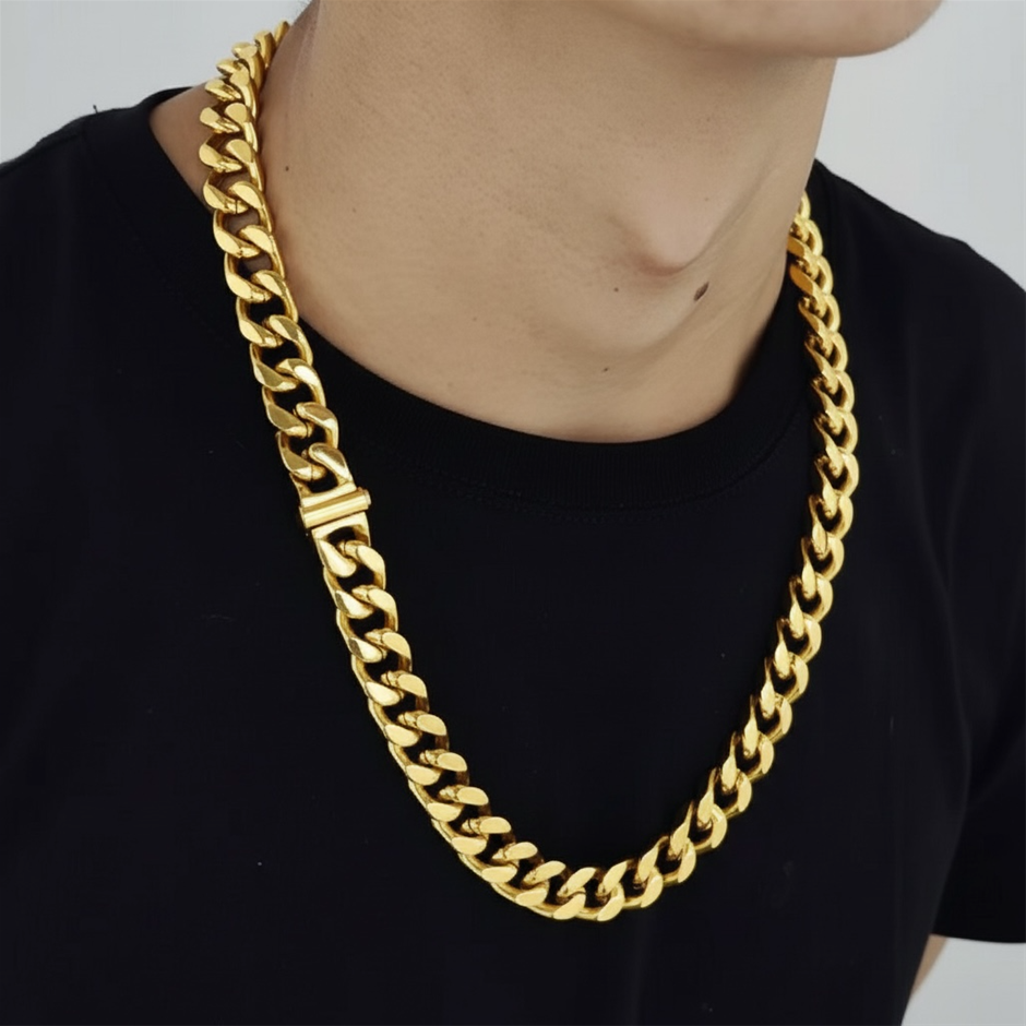 18K Gold Plated Cuban Link Chain Necklace, 10MM Wide - 66.9cm