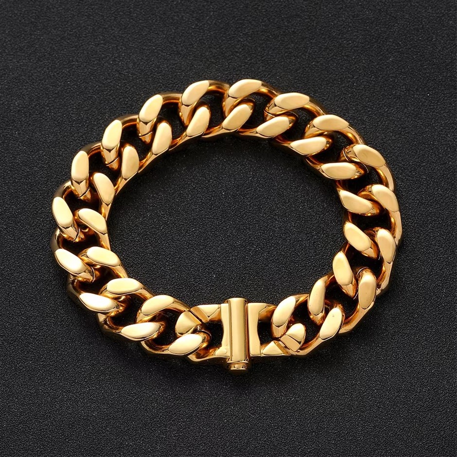 18K Gold Plated Cuban Link Chain Bracelet, 10MM Wide - 22.8cm
