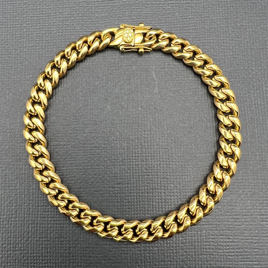 18K Gold-Filled Cuban Curb Chain Bracelet, 8MM Wide - 22.8cm