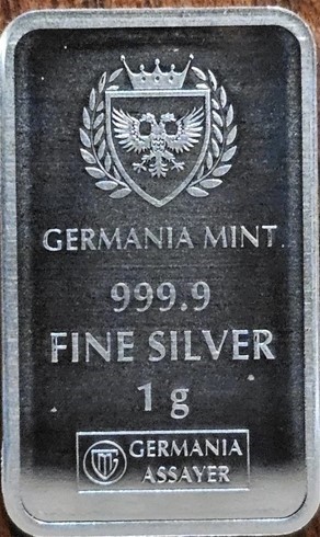GERMANIA MINT NEW PRODUCT- 1g 999.9 FINE SILVER- GERMANIA 1g SILVER Bar