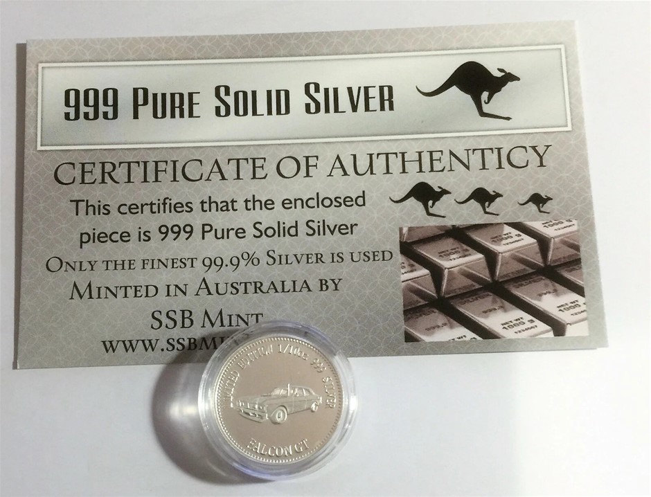 FORD FALCON GT 351 Certified 1/10th Oz (Approx) 999 Pure Silver Bullion