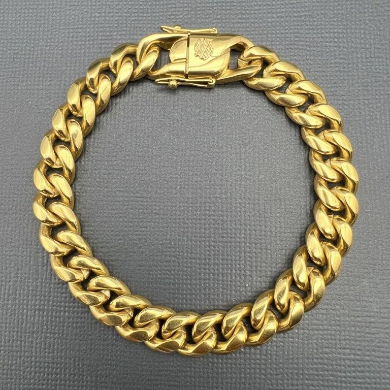 18K Gold-Filled Cuban Curb Chain Bracelet, 10MM Wide - 22.8cm