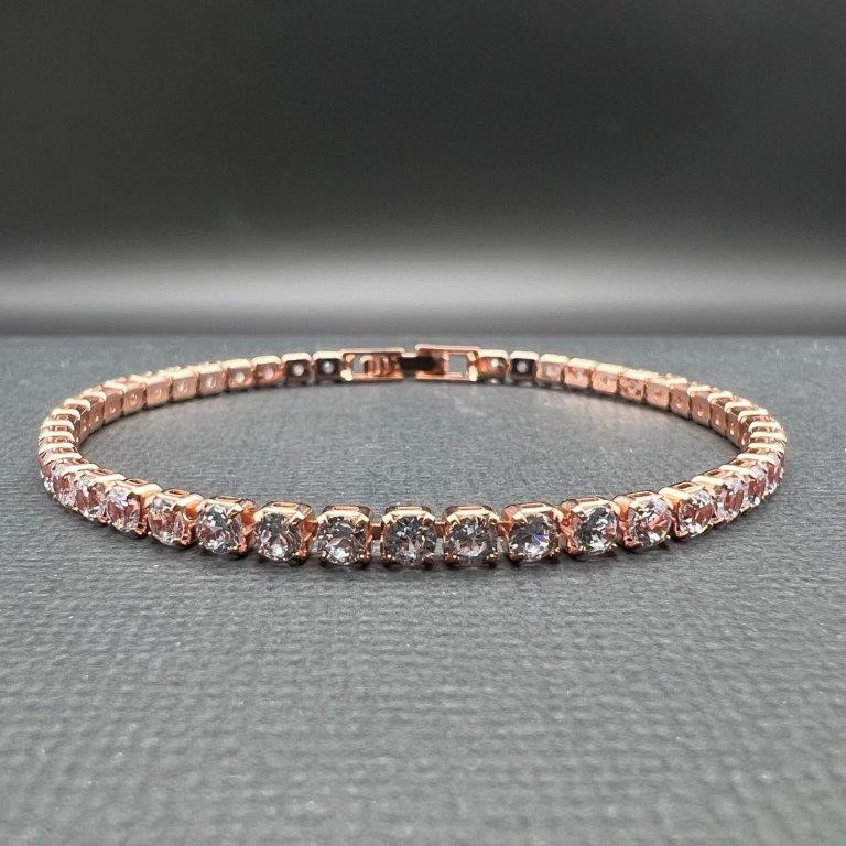 14K Rose Gold-Filled 3mm Tennis Bracelet with Simulated Diamonds - 18cm