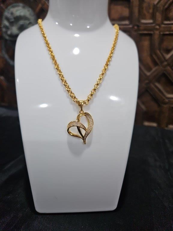 22K/Italy Gold Filled Set Chain & Heart Pendant -(stamped 22K/Italy)