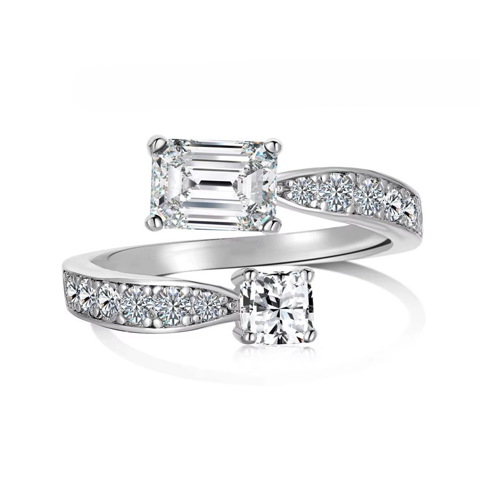 1.65ct Rectangular Cut GRA Certified Moissanite 925 Adjustable Ring