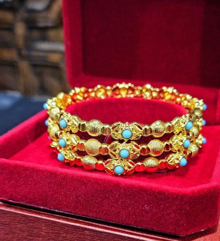 6pcs x 22K/ITALY Triple Yellow Gold Plated Bangles with Stamp