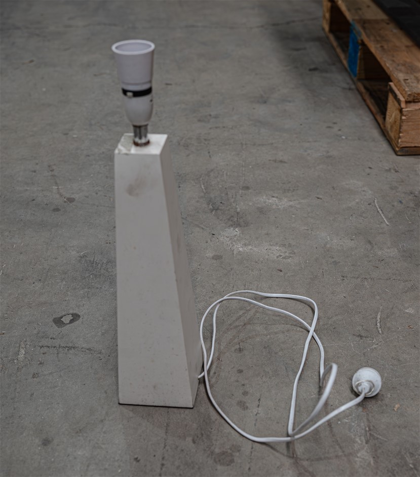 WOODEN LAMP WHITE. NB: STORAGE MARKS.