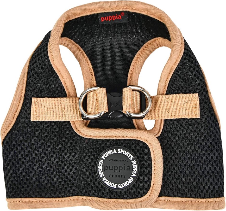 PUPPIA Soft Mesh Dog Vest Black Tan Trim Small