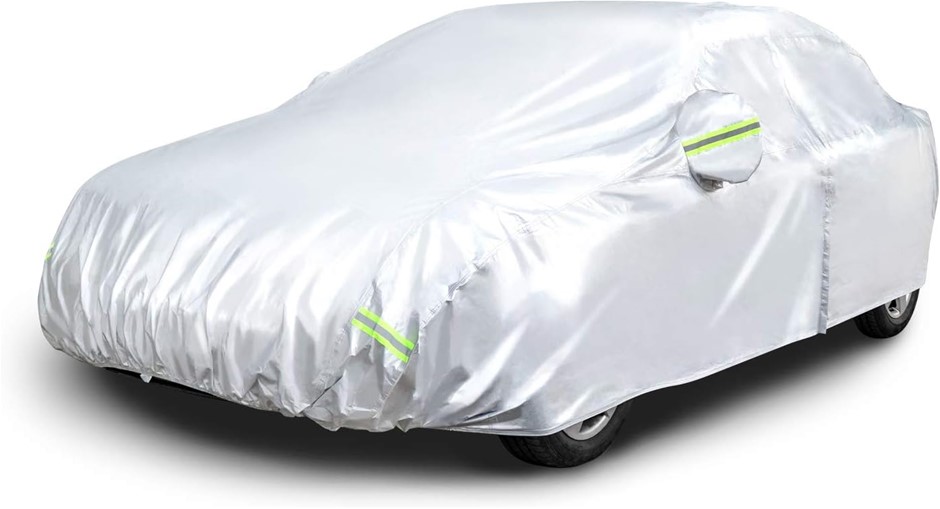 AMAZON BASICS Silver Weatherproof Car Cover - 150D Oxford, Sedans up to 432