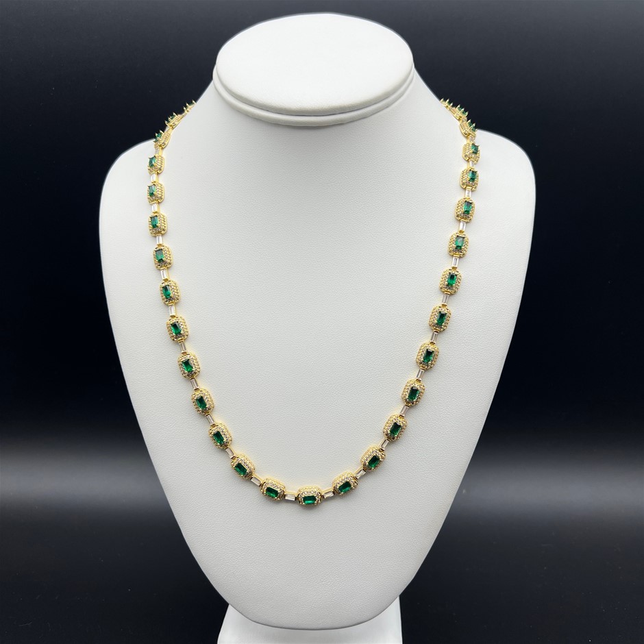 18K Gold-Filled Chain Necklace with Simulated Diamonds - 60.9cm