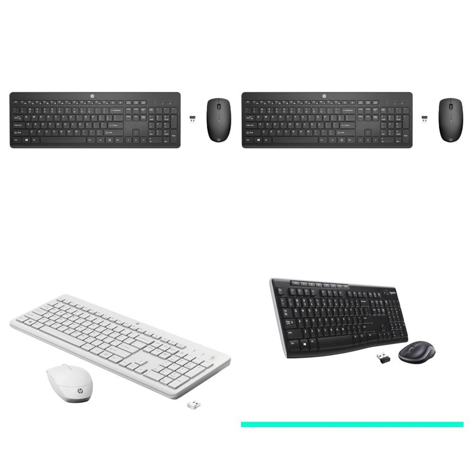 4 x Assorted Keyboards Combos. 2 x HP 230 Wireless Mouse and Keyboard Combo