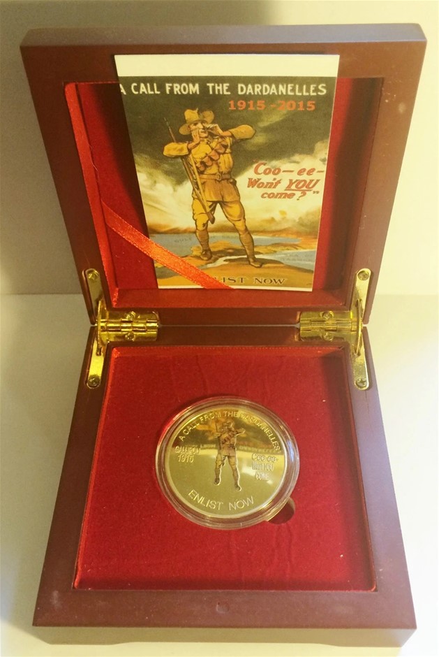 NEW 2015 GALLIPOLI "COO-EE" 1 Oz COIN WITH WOOD D/BOX. C.O.A. LTD 1,000 Gol