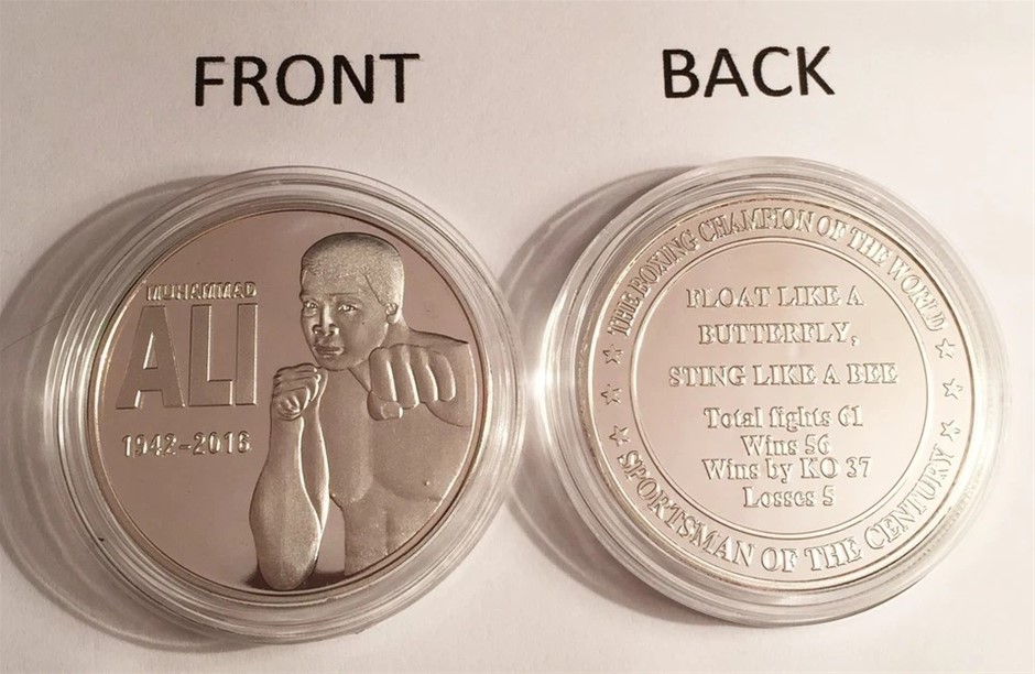 2016 "MUHAMMAD ALI" Tribute Coin, 1 0z 999 Fine Silver Plated, token, Boxin