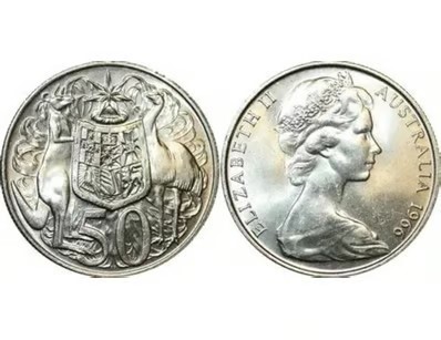 1966 AUSTRALIA FIRST & LAST QUEEN ELIZABETH SILVER ROUND FIFTY CENTS