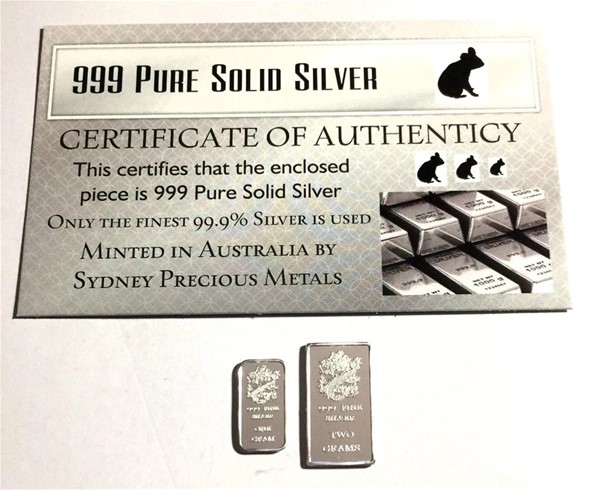 3g 999 Pure Silver (approx) Bullion Ingots Sydney Precious Metals, Dragon