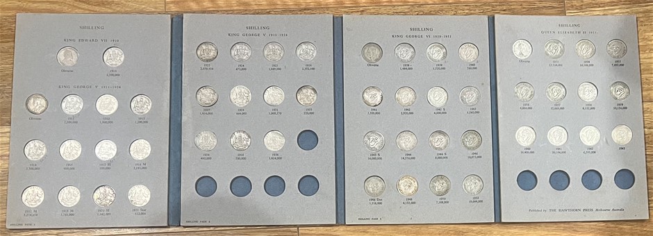 Complete Australian Silver Shilling set of 53 Coins Including 1933 Very hig