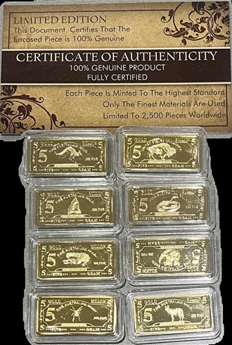 2014 Set of 8 x 5 g Certified "Aust Animal Series" Finished 999 24 k Gold